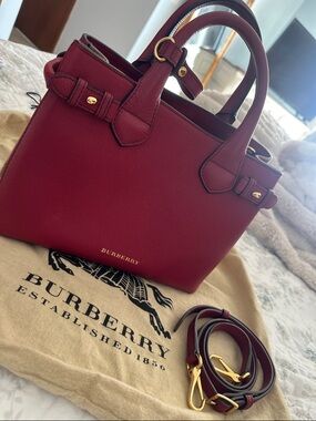 Burberry Burgundy Leather Satchel with Gold Hardware